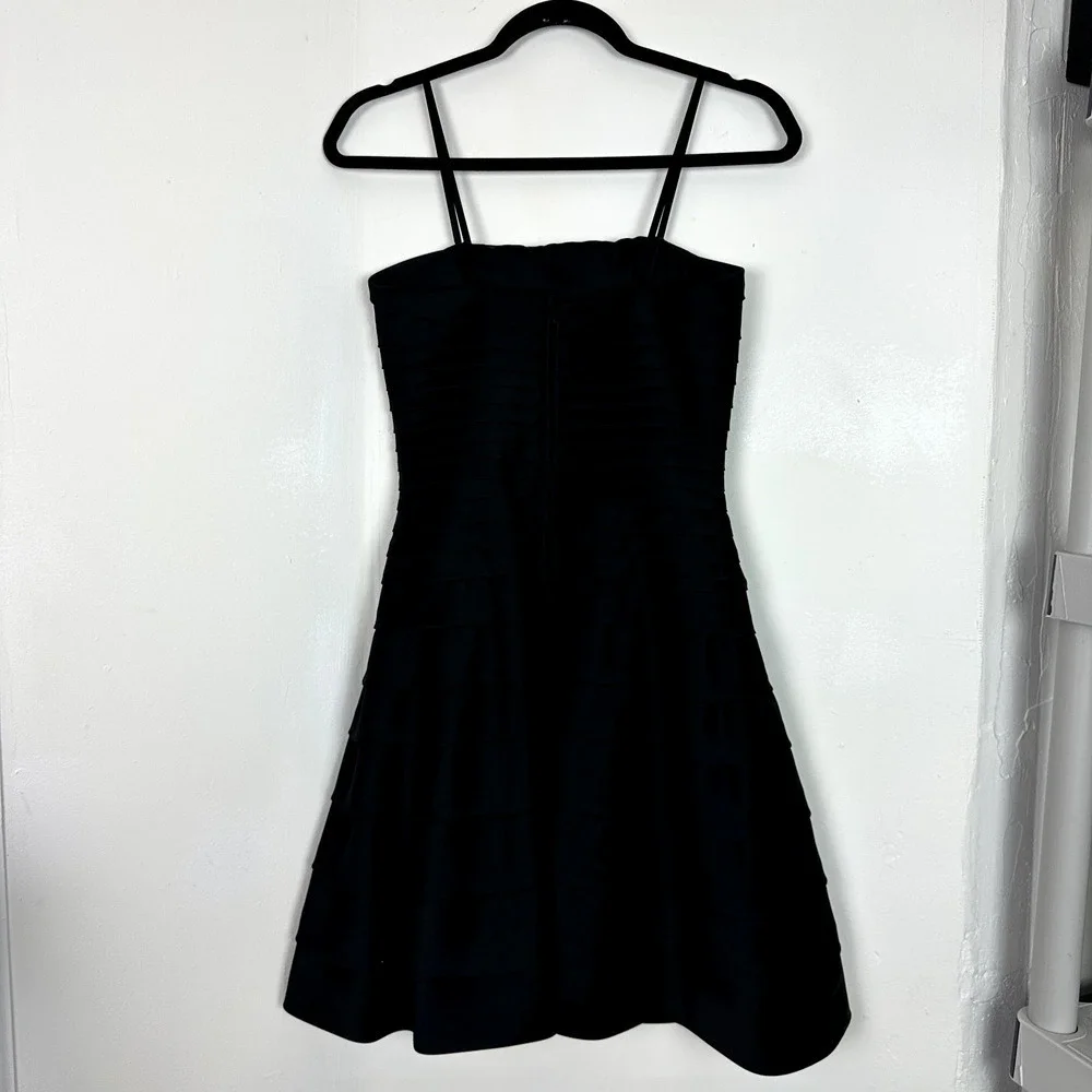 Cache Womens Black Spaghetti Strap Mini A-Line Dress Tiered Cocktail Prom Size 4